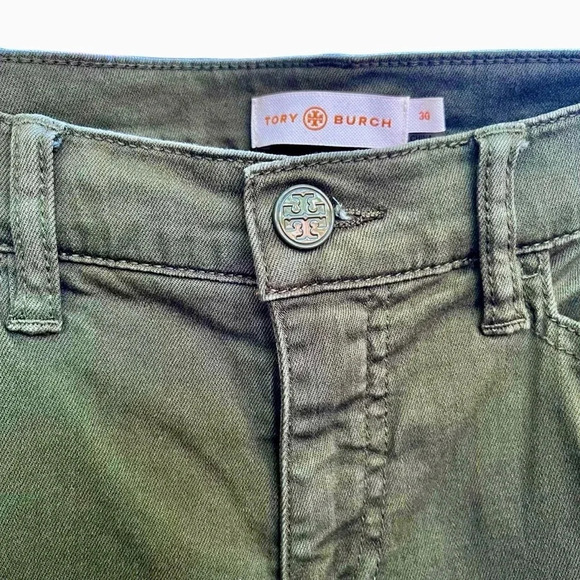 Tory Burch Emmy Ankle Skinny Jeans in Olive Green Size 30 - Picture 4 of 10